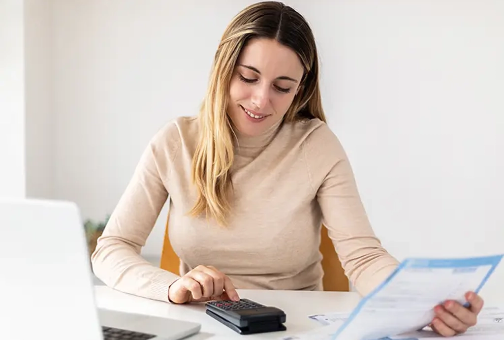 lady calculating bills